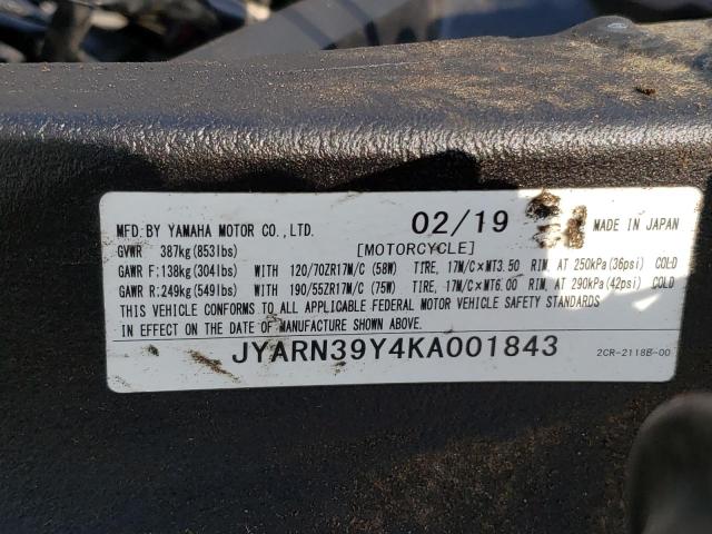 2019 YAMAHA YZFR1 C JYARN39Y4KA001843
