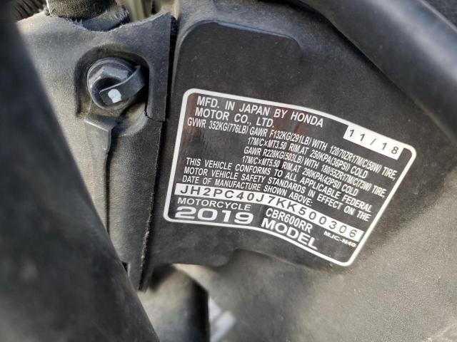 2019 HONDA CBR600 RA JH2PC40J7KK500306