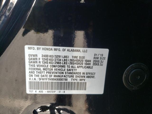 2019 HONDA PASSPORT T 5FNYF7H99KB000788