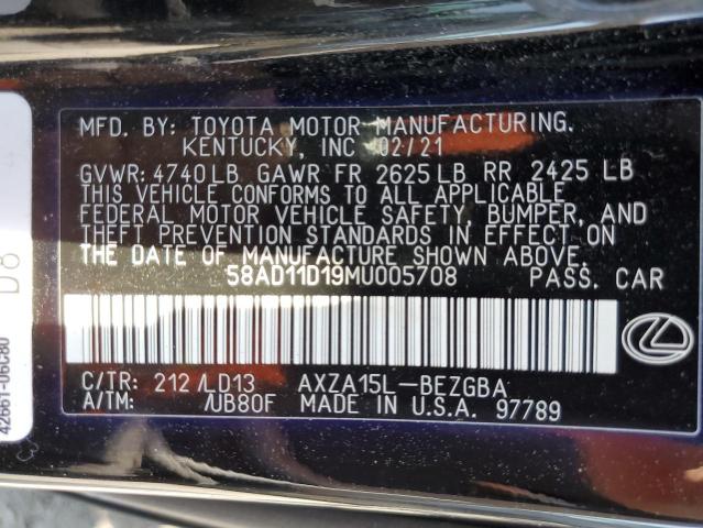 2021 LEXUS ES 250 BAS 58AD11D19MU005708