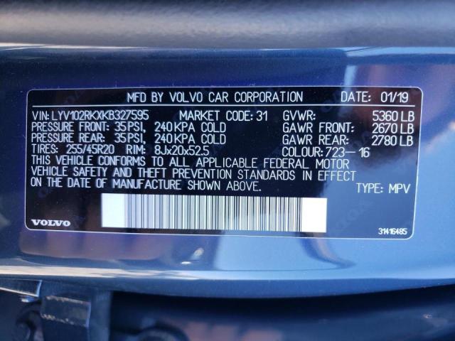 2019 VOLVO XC60 T5 LYV102RKXKB327595