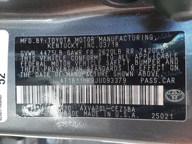 2018 TOYOTA CAMRY L/LE 4T1B11HK9JU093379