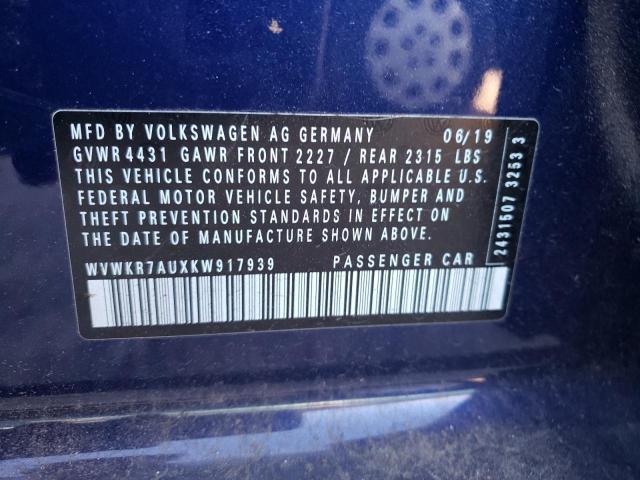 2019 VOLKSWAGEN E-GOLF SE WVWKR7AUXKW917939