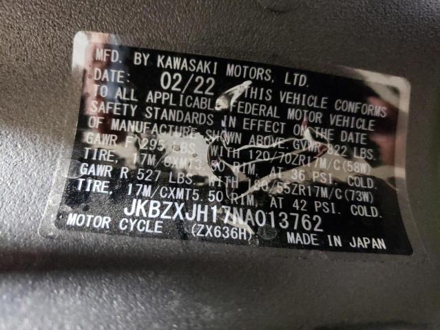 2022 KAWASAKI ZX636 K - JKBZXJH17NA013762