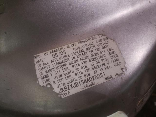 2004 KAWASAKI ZX636 B1 JKBZXJB184A025281