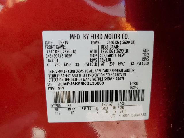 2019 LINCOLN NAUTILUS S 2LMPJ6K99KBL36869