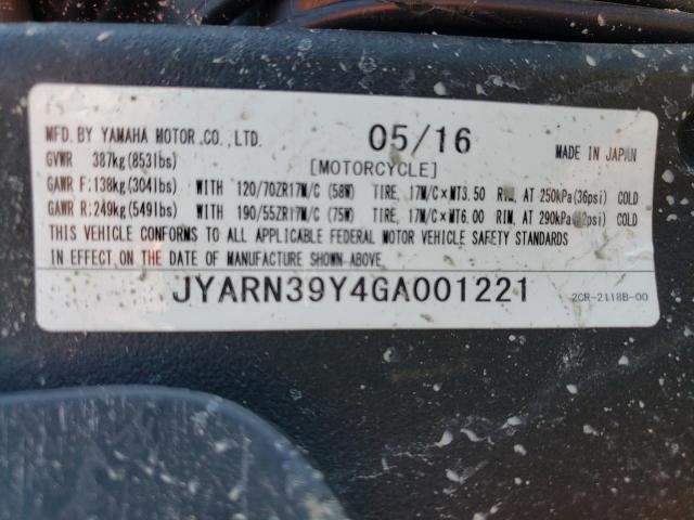 2016 YAMAHA YZFR1 C JYARN39Y4GA001221