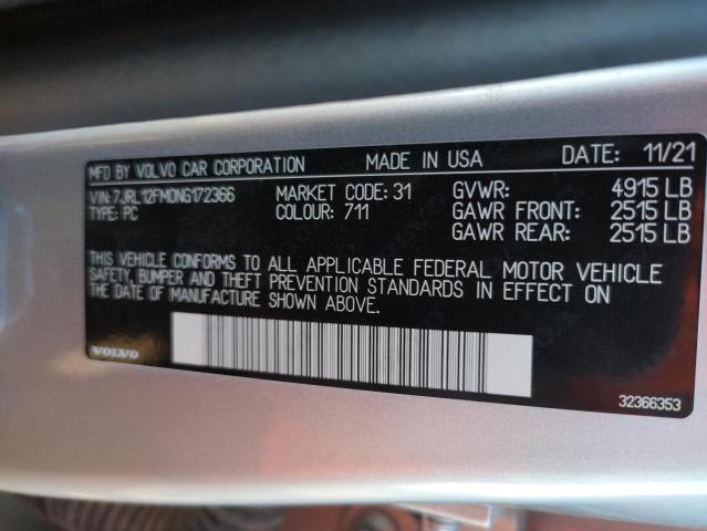 2022 VOLVO S60 B5 R-D 7JRL12FM0NG172366