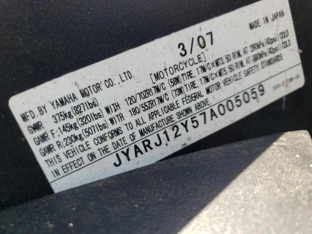 2007 YAMAHA YZFR6 L JYARJ12Y57A005059