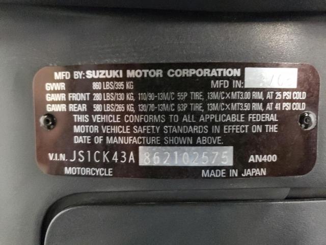 2006 SUZUKI AN400 K3 JS1CK43A862102575