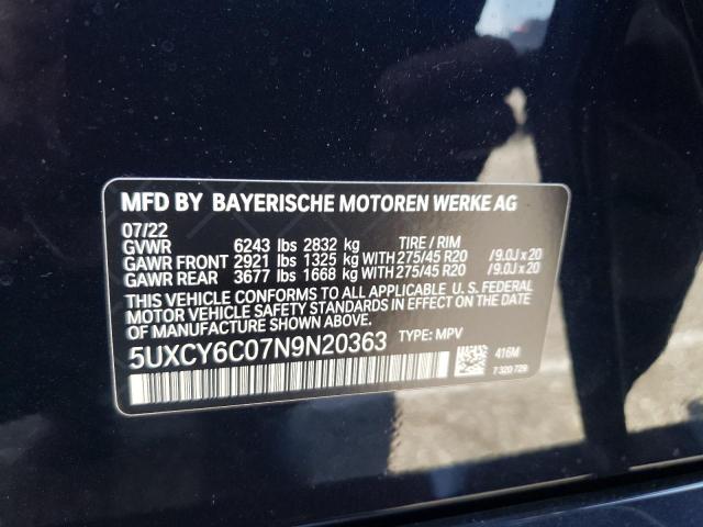 2022 BMW X6 XDRIVE4 5UXCY6C07N9N20363