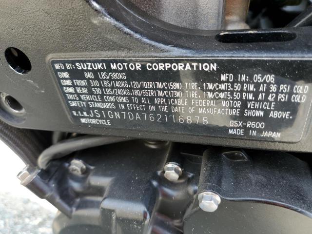 2006 SUZUKI GSX-R600K6 JS1GN7DA762116878