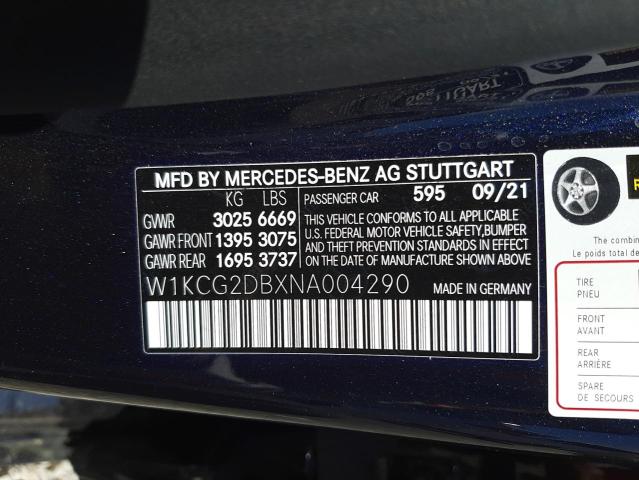 2022 MERCEDES-BENZ EQS 450+ W1KCG2DBXNA004290