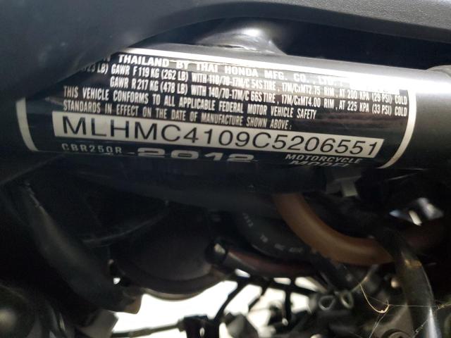 2012 HONDA CBR250 R MLHMC4109C5206551