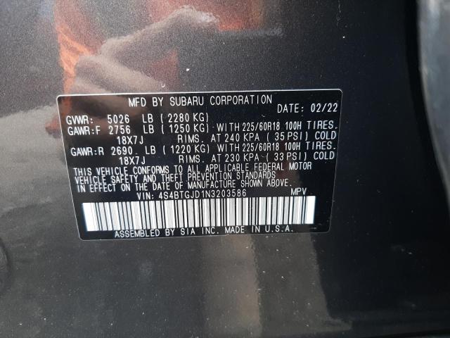 2022 SUBARU OUTBACK ON 4S4BTGJD1N3203586