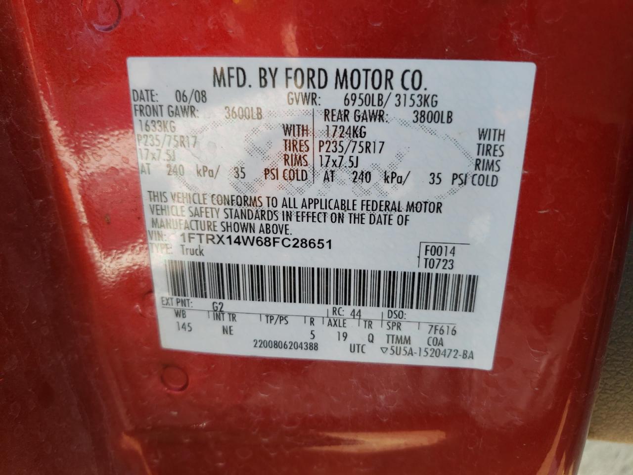 1FTRX14W68FC28651 2008 Ford F150