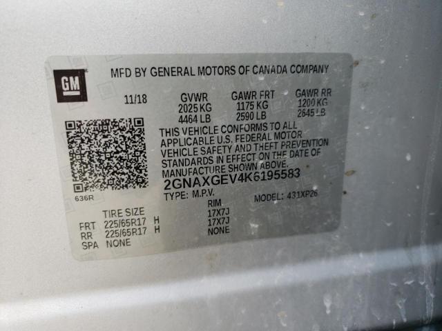 2019 CHEVROLET EQUINOX L 2GNAXGEV4K6195583