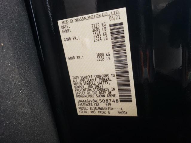 2021 NISSAN MAXIMA PLA 1N4AA6FV6MC508748