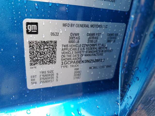 2022 CHEVROLET SILV1500 4 1GCPABEK0NZ528612
