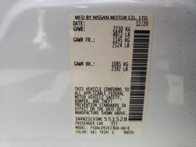 2021 NISSAN LEAF SV PL 1N4BZ1CV3MC551528