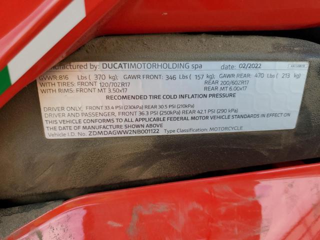 2022 DUCATI PANIGALE V ZDMDAGWW2NB001122