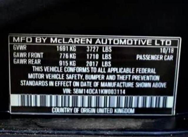 2019 MCLAREN AUTOMOTIVE 720S SBM14DCA1KW003114