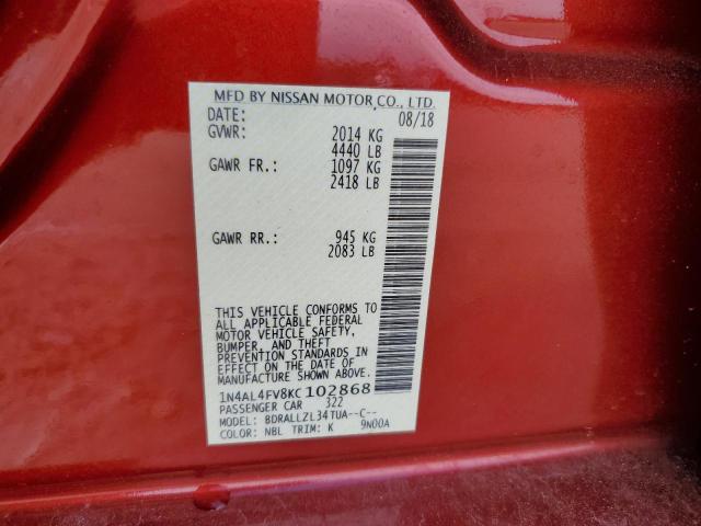 2019 NISSAN ALTIMA EDI 1N4AL4FV8KC102868