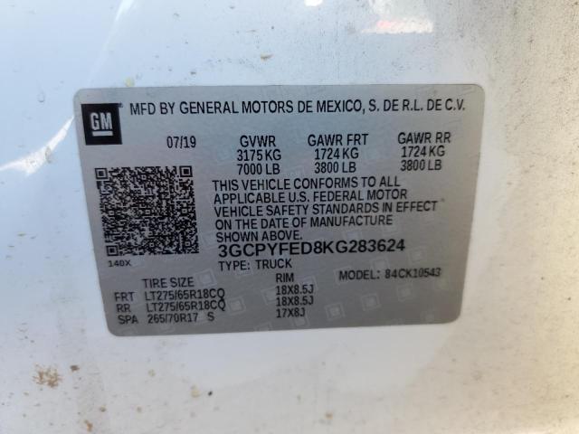 2019 CHEVROLET SILVERADO2 3GCPYFED8KG283624