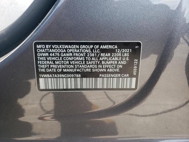 2022 VOLKSWAGEN PASSAT LIM 1VWBA7A39NC009788