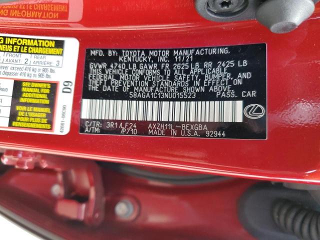 2022 LEXUS ES 300H BA 58AGA1C13NU015523