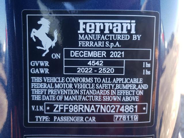2022 FERRARI ROMA ZFF98RNA7N0274861