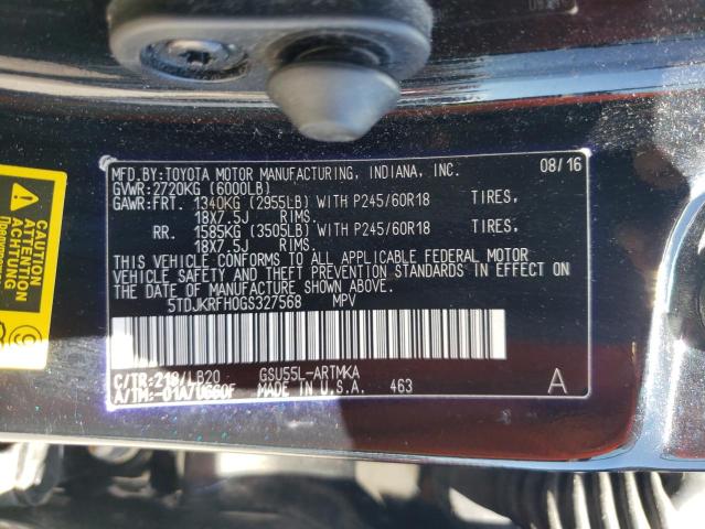 2016 TOYOTA HIGHLA XLE 5TDJKRFH0GS327568