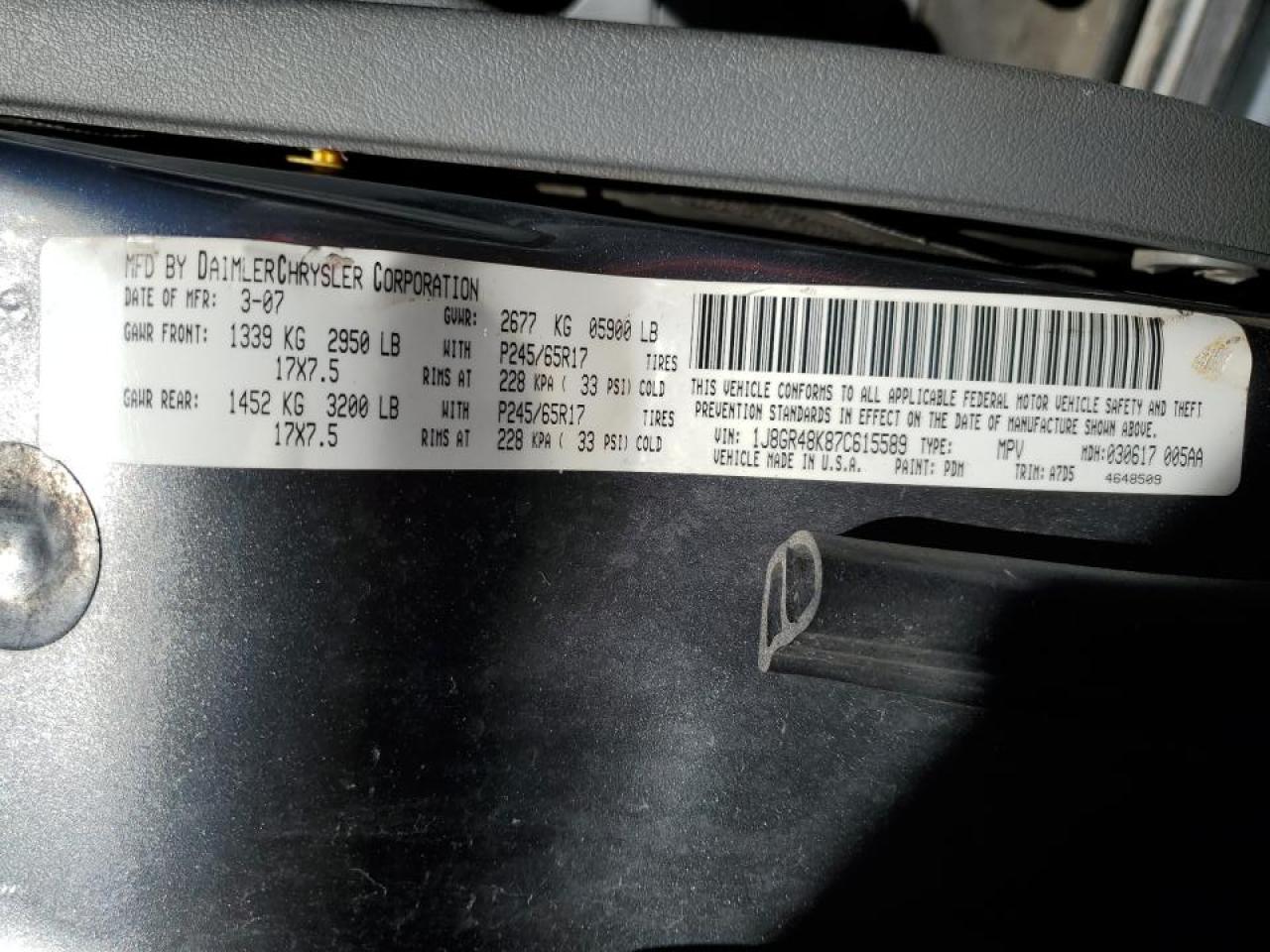 1J8GR48K87C615589 2007 Jeep Grand Cherokee Laredo