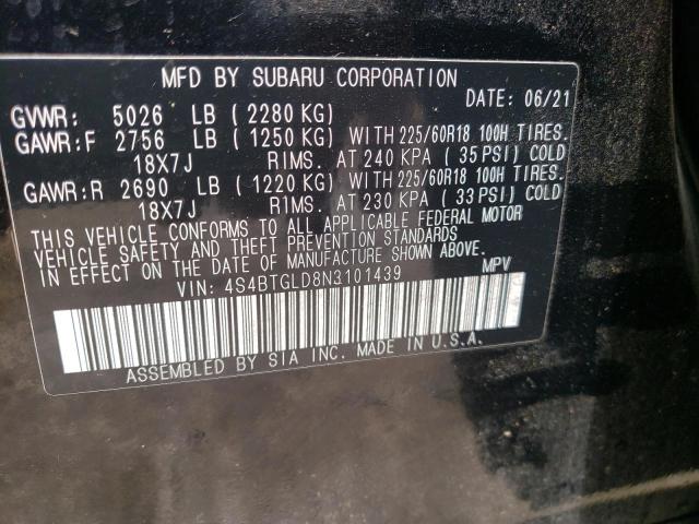 2022 SUBARU OUTBACK ON 4S4BTGLD8N3101439