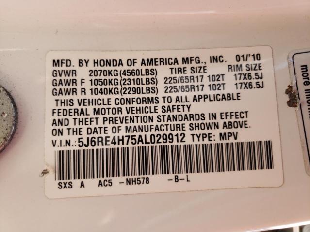 2010 Honda Cr-V Exl VIN: 5J6RE4H75AL029912 Lot: 49163324