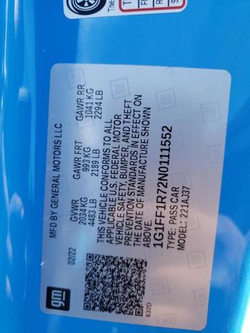 2022 CHEVROLET CAMARO LT1 1G1FF1R72N0111552
