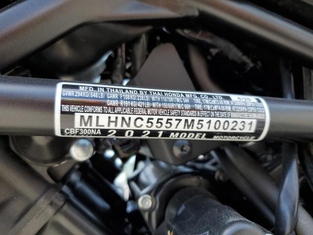 2021 HONDA CBF300 NA MLHNC5557M5100231