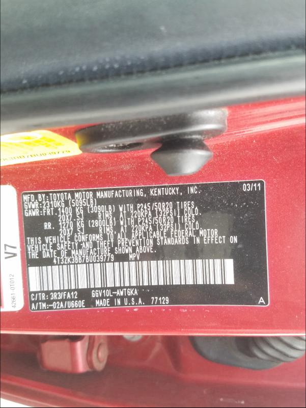 2011 TOYOTA VENZA 4T3ZK3BB7BU039779