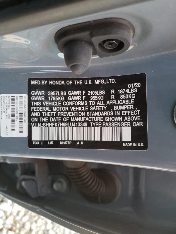 2020 HONDA CIVIC EX SHHFK7H69LU413349