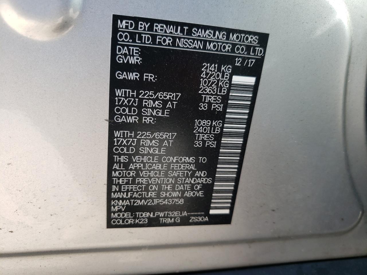 KNMAT2MV2JP543758 NISSAN ROGUE 2018
