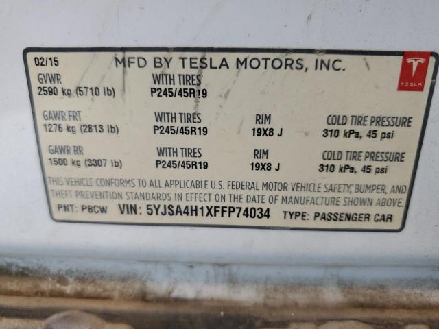 2015 TESLA MODEL S 85 5YJSA4H1XFFP74034