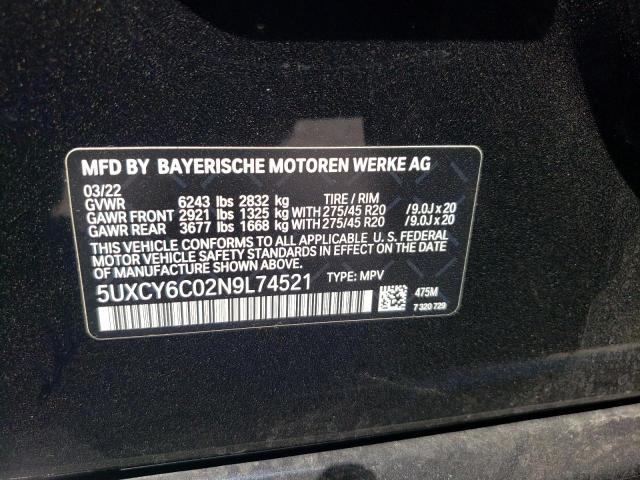 2022 BMW X6 XDRIVE4 5UXCY6C02N9L74521