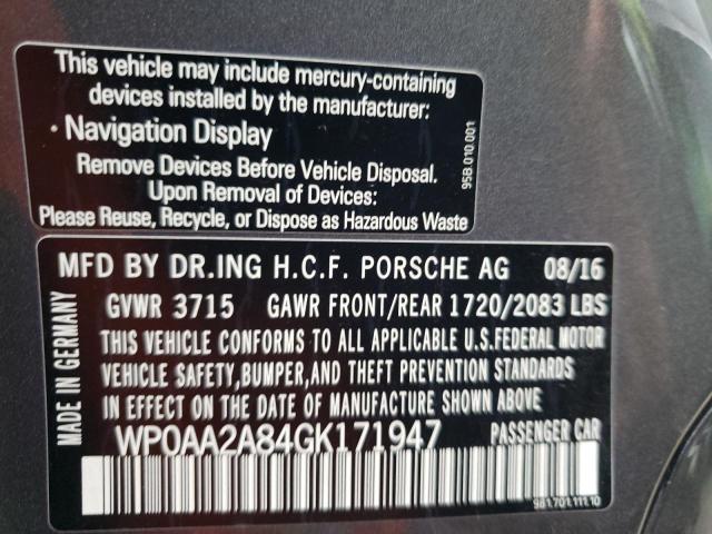2016 PORSCHE CAYMAN WP0AA2A84GK171947