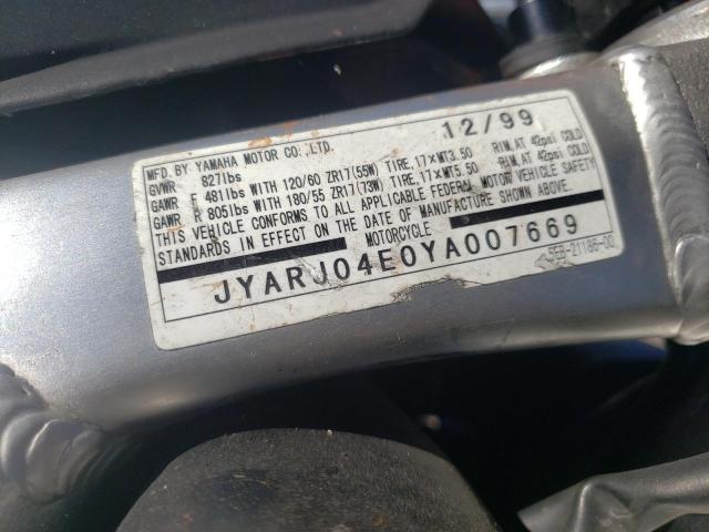2000 YAMAHA YZFR6 L JYARJ04E0YA007669