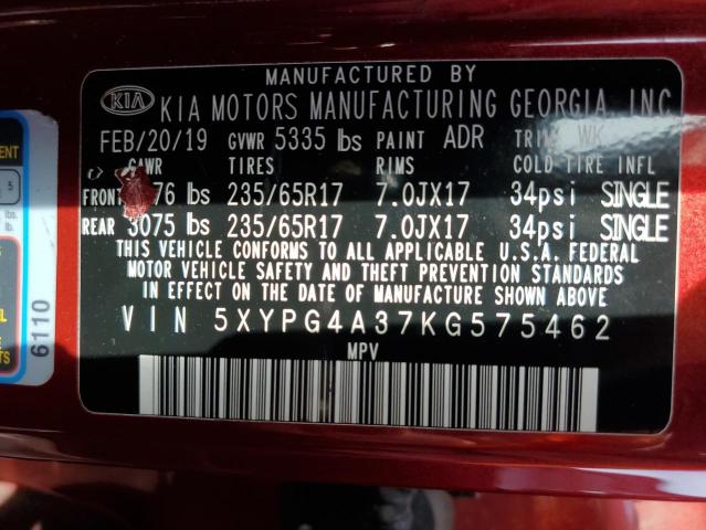 5XYPG4A37KG575462 KIA SORENTO L