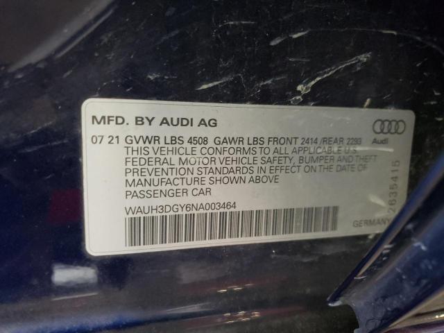 2022 AUDI S3 PREMIUM WAUH3DGY6NA003464