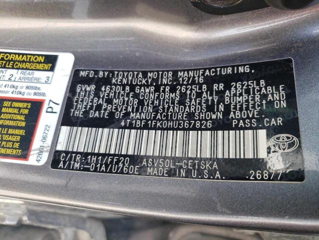 VIN 4T1BF1FK0HU367826 2017 TOYOTA CAMRY no.10