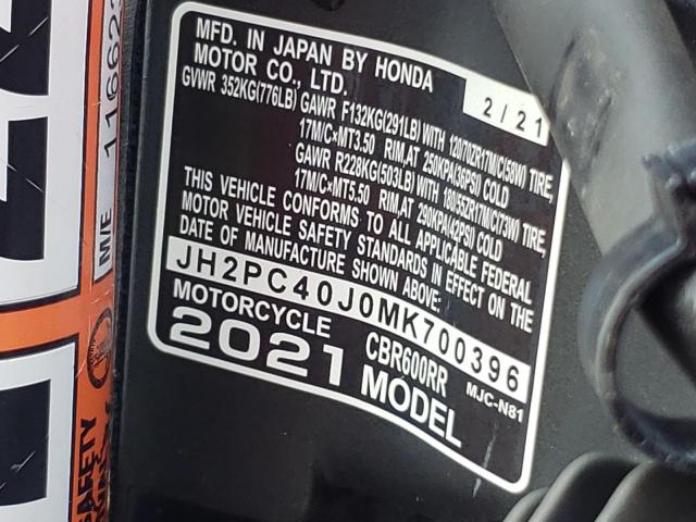 2021 HONDA CBR600 RA JH2PC40J0MK700396