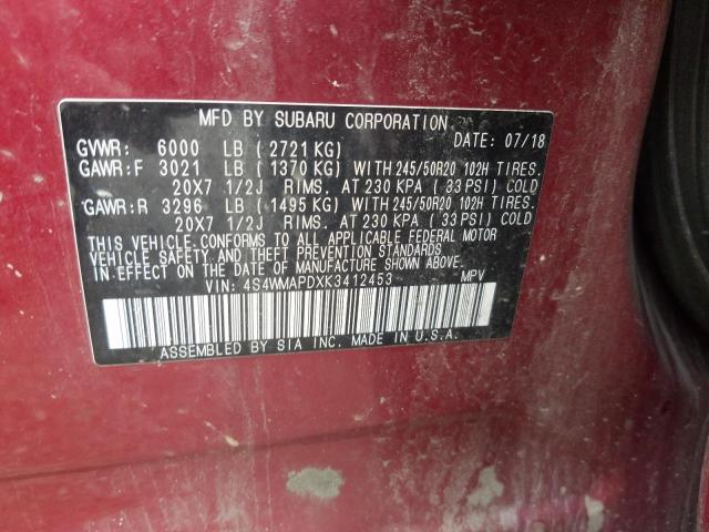 4S4WMAPDXK3412453 Subaru Ascent Limited