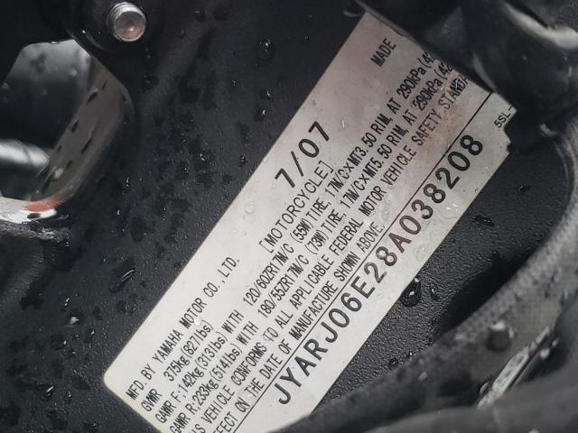 2008 YAMAHA YZFR6 S JYARJ06E28A038208